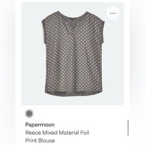Papermoon mixed material foil print Charcoal Gray Blouse